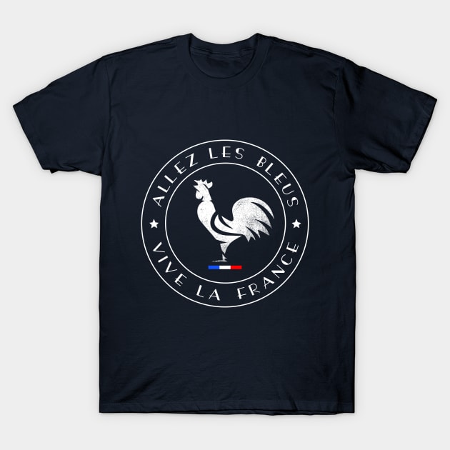 Allez les Bleus Vive La France Gallic Rooster Two Stars T-Shirt by French Salsa